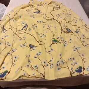 Dennis Basso Small Yellow Blouse Bird Floral Long Sleeve Button Up Women's Top